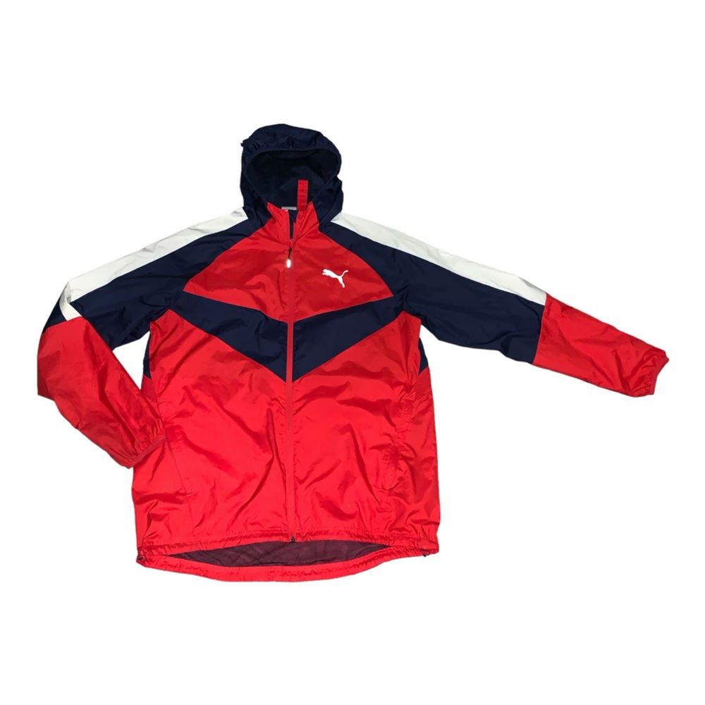 PUMA Pwrvent Windbreaker Red /dark Blue Full Zip Hooded Jacket - Men's Large